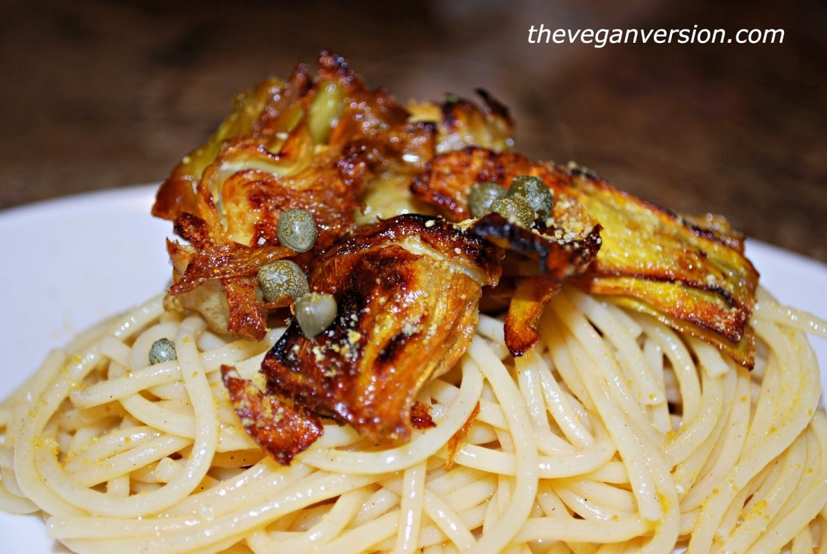 32. Fried Artichokes over Lemon Butter Pasta