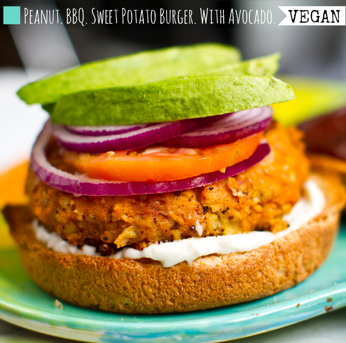 8. Peanut BBQ Sweet Potato Burger with Avocado