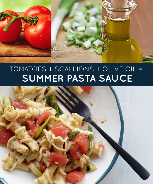 13. Pasta with Fresh Tomatoes and Grilled Scallions